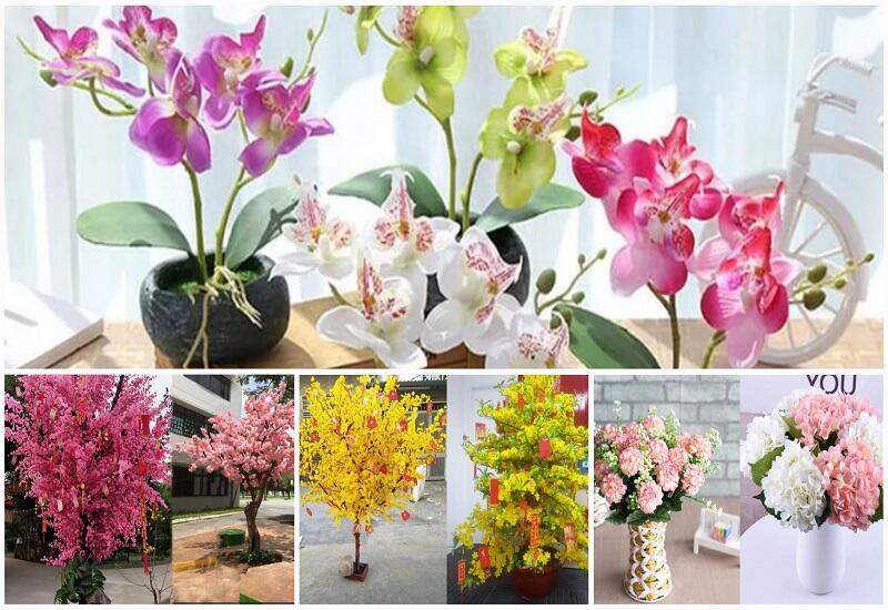 Mẫu cây hoa giả trang trí trong nhà đẹp tự nhiên - Thiên Phát Decor