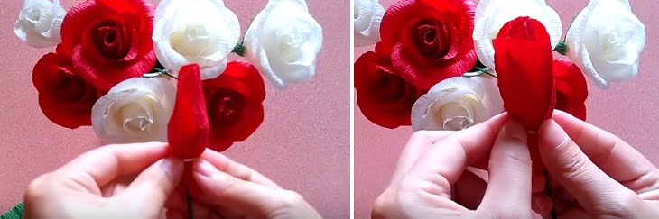 Cách làm hoa hồng ghép cánh bằng giấy nhún bền đẹp -b4